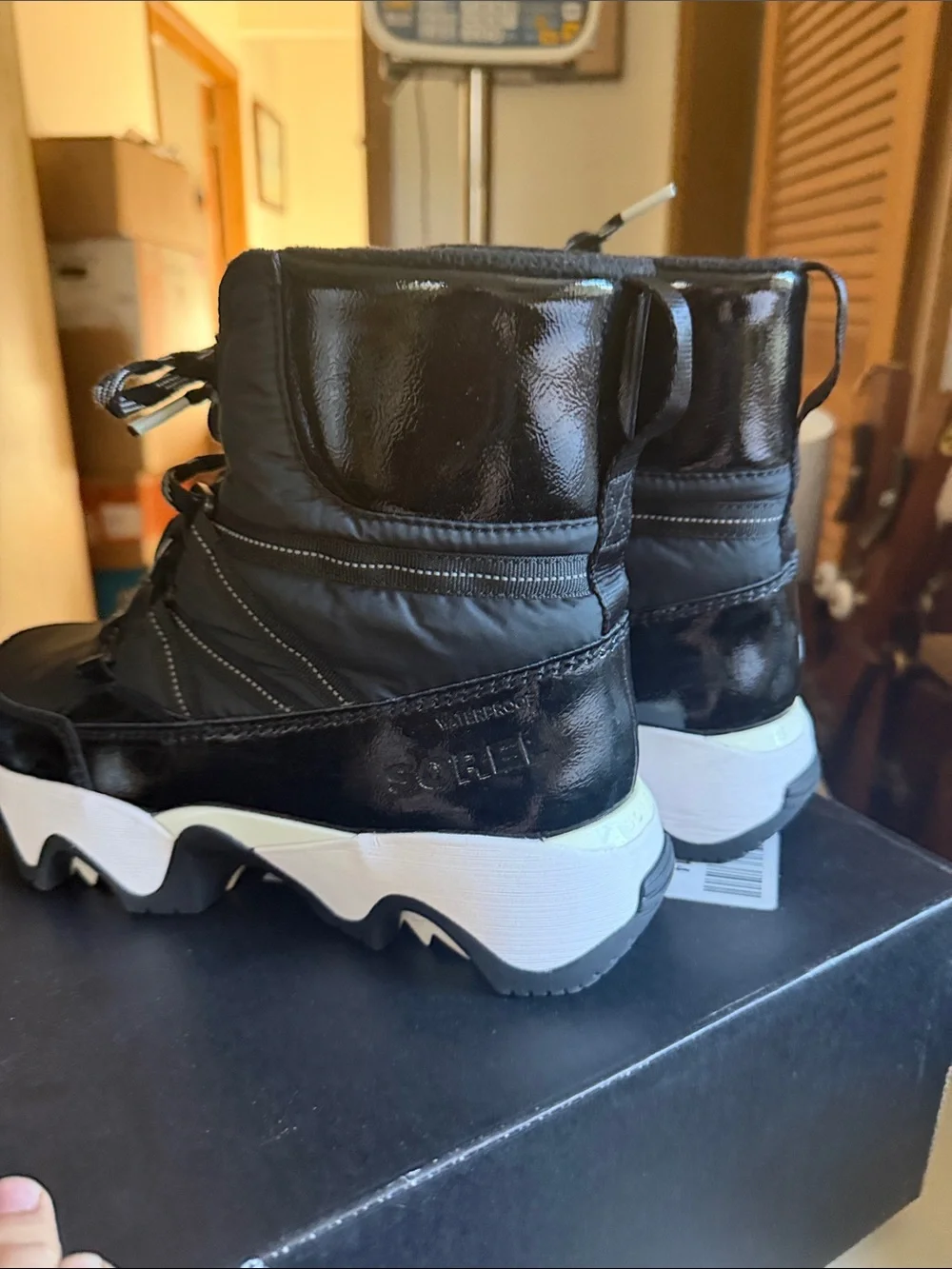 Sorel Black and White Women's Winter Rain Boots